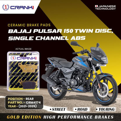 CRANK1 Brake Pads Rear For Bajaj Pulsar 150 Twin Disc,single Channel ABS (2021-2025)- Ceramic - CRM4174