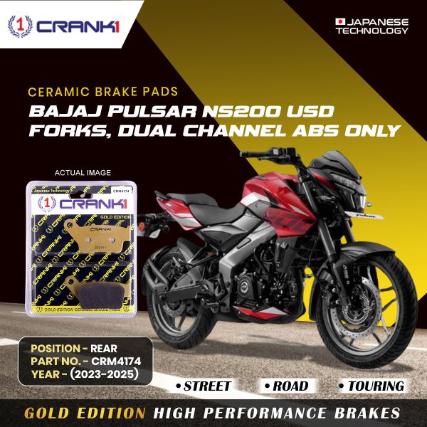CRANK1 Brake Pads Rear For Bajaj Pulsar NS-200 USD Forks,dual Change Abs Only (2023-2025)- Ceramic - CRM4174