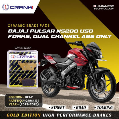 CRANK1 Brake Pads Rear For Bajaj Pulsar NS-200 USD Forks,dual Change Abs Only (2023-2025)- Ceramic - CRM4174