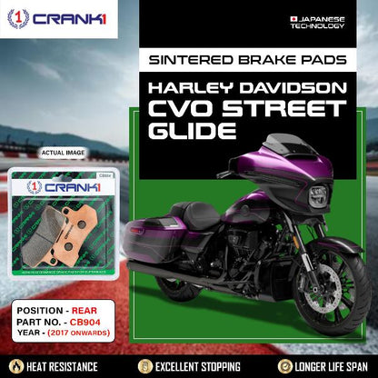 CRANK1 Brake Pads Rear Harley Davidson CVO Street Glide 2017 Onwards-CB904