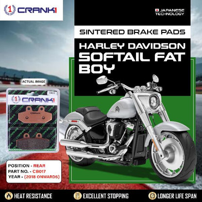 CRANK1 Brake Pads Rear Harley Davidson Softail Fat Boy (2018 Onwards) -CB017