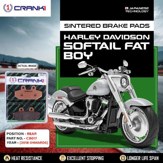CRANK1 Brake Pads Rear Harley Davidson Softail Fat Boy (2018 Onwards) -CB017