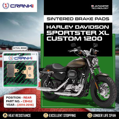 CRANK1 Brake Pads Rear Harley Davidson Sportster XL Custom 1200 (2014-2016)- CB452