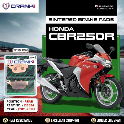 CRANK1 Brake Pads Rear Honda CBR 250R – 2011 TO 2014-CB694
