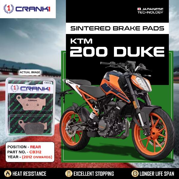 CRANK1 Brake Pads Rear KTM Duke 200 2012 Onwards-CB312