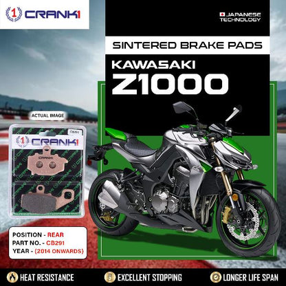 CRANK1 Brake Pads Rear Kawasaki Z1000-2014 Onward-CB291