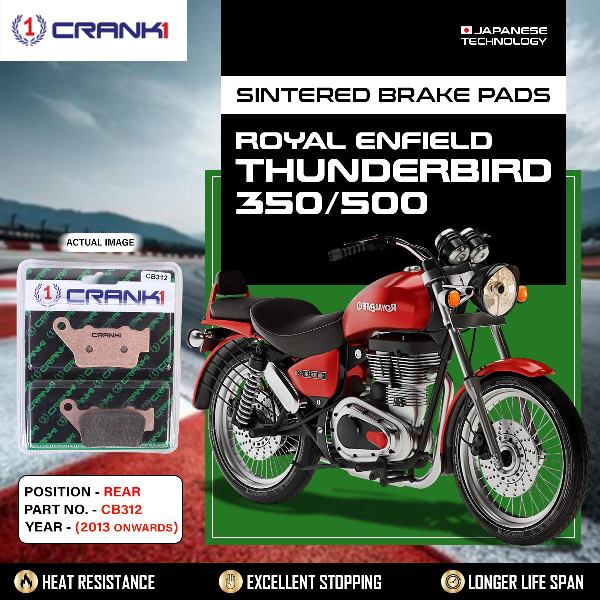 CRANK1 Brake Pads Rear Royal Enfield Thunderbird 350500 (2013 Onwards)-CB312