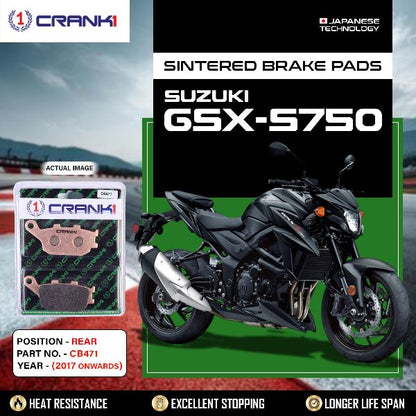 CRANK1 Brake Pads Rear Suzuki GSX-S750 -2017 Onward-CB471