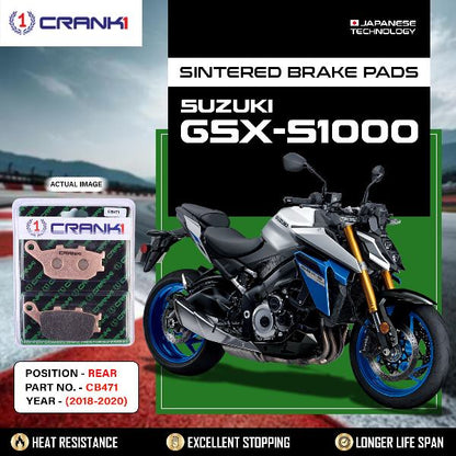 CRANK1 Brake Pads Rear Suzuki GSX-S 1000 -2018 to 2020-CB471