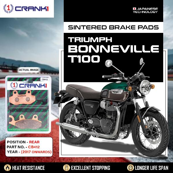 CRANK1 Brake Pads Rear Triumph Bonneville T100 (2017 Onwards)-CB412
