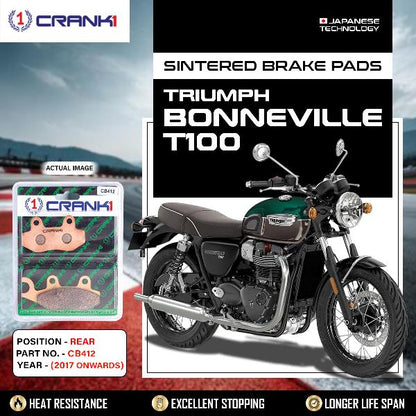CRANK1 Brake Pads Rear Triumph Bonneville T100 (2017 Onwards)-CB412