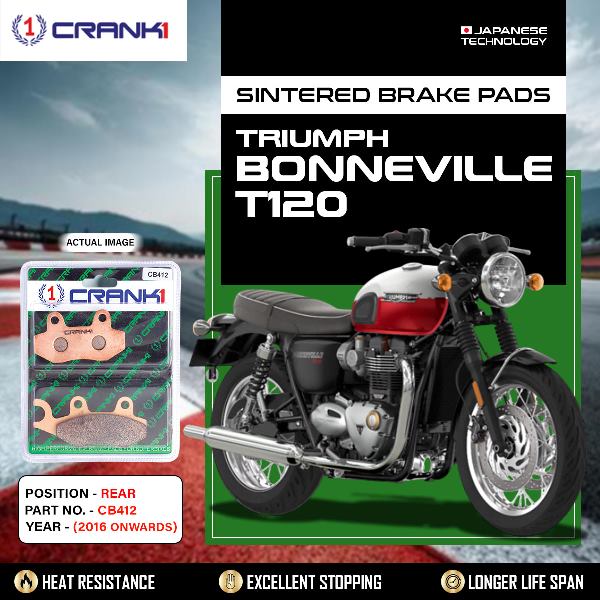 CRANK1 Brake Pads Rear Triumph Bonneville T120 (2016 Onwards)-CB412
