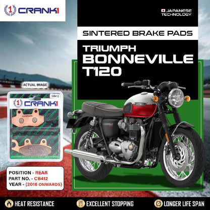 CRANK1 Brake Pads Rear Triumph Bonneville T120 (2016 Onwards)-CB412