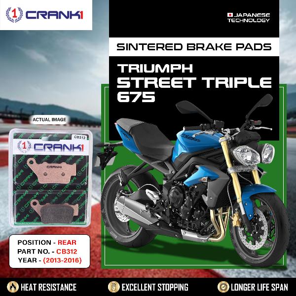 CRANK1 Brake Pads Rear Triumph Street Triple 675 2013-2016-CB312