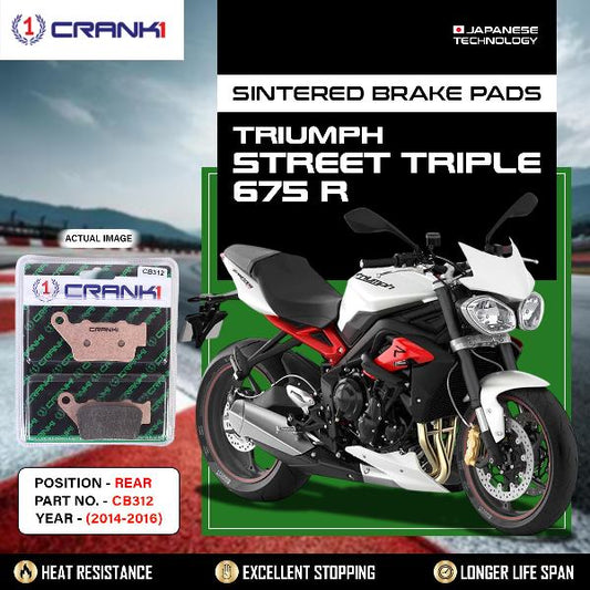 CRANK1 Brake Pads Rear Triumph Street Triple 675 R 2014-2016-CB312