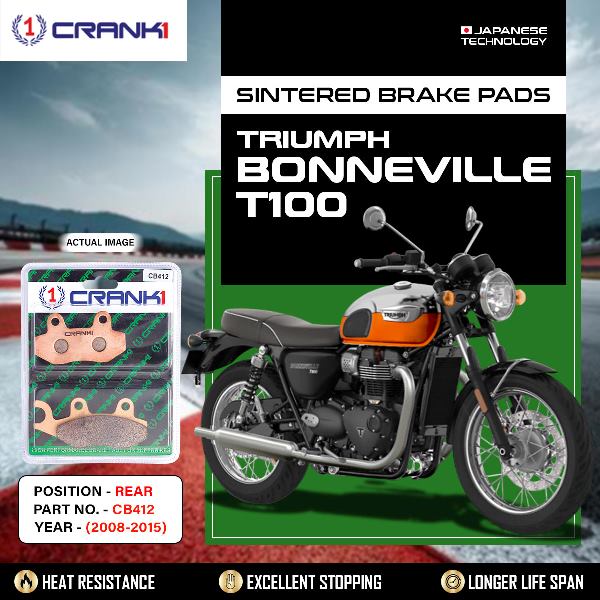 CRANK1 Brake Pads Rear Triumph T100 Air Cooled  2008-2015-CB412