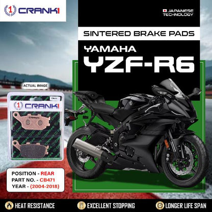 CRANK1 Brake Pads Rear Yamaha YZF-R6 (2004-2018)-CB471