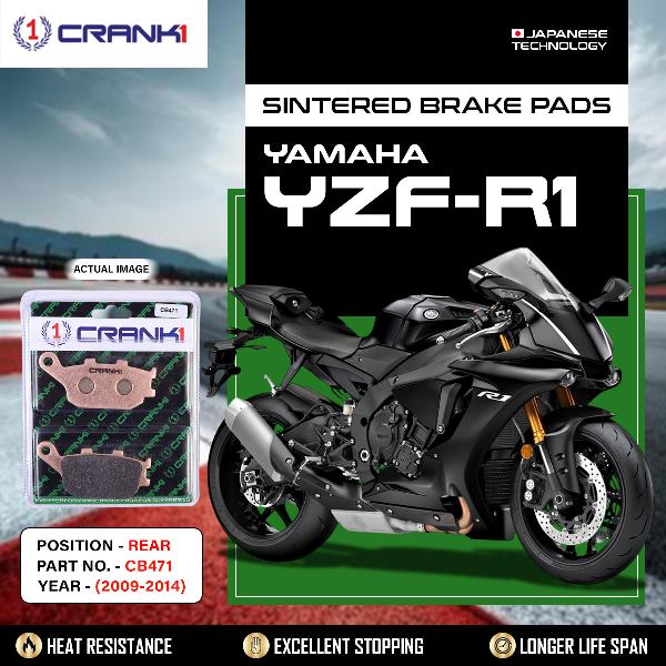 CRANK1 Brake Pads Rear Yamaha YZF R1 – 2009 to 2014-CB471