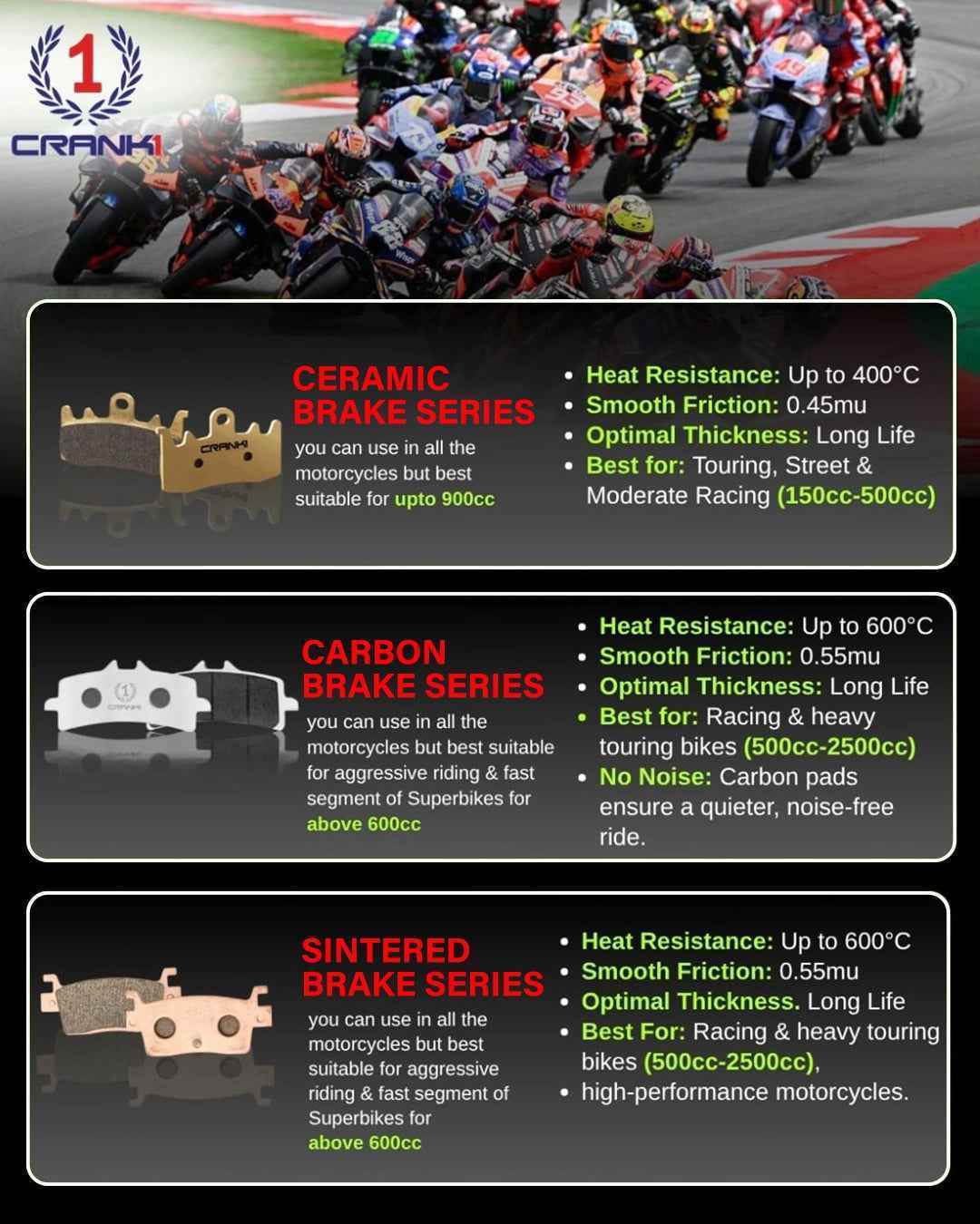 CRANK1 Carbon Brake Pads Front Hyosung GT650R (2009-2015) – CFB692 (2 Sets Required)