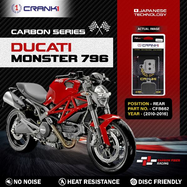 CRANK1 Carbon Brake Pads For Ducati Monster 796 2010-2016 - Rear - CFB662