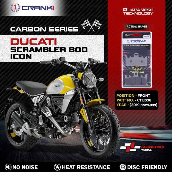 CRANK1 Carbon Brake Pads For  Ducati Scrambler 800 Icon Dark (2019 Onwards)- Front - CFB036 - 2 Sets