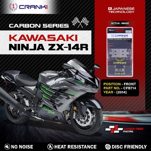 CRANK1 Carbon Brake Pads For Kawasaki Ninja ZX 14R (2014) - Front - CFB714 - 2 Sets