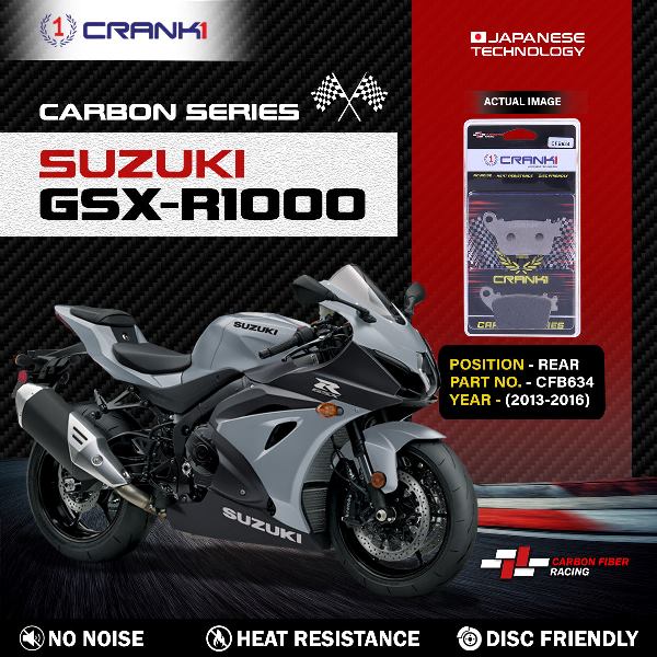 CRANK1 Carbon Brake Pads For Suzuki GSX-R 1000 (2013-2016) - Rear - CFB634