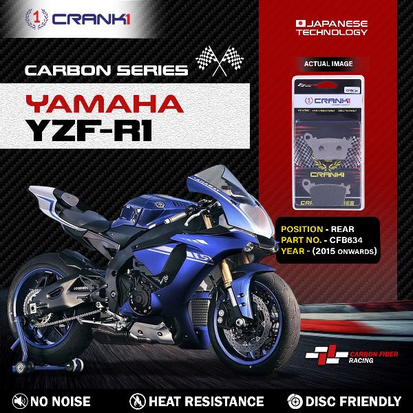 CRANK1 Carbon Brake Pads For Yamaha YZF R1 (2015 Onwards) - Rear - CFB634