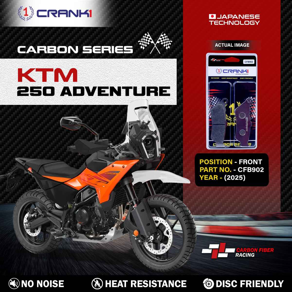 CRANK1 Carbon Brake Pads Front KTM 250 Adventure ( 2025 Onwards )– (CFB902)
