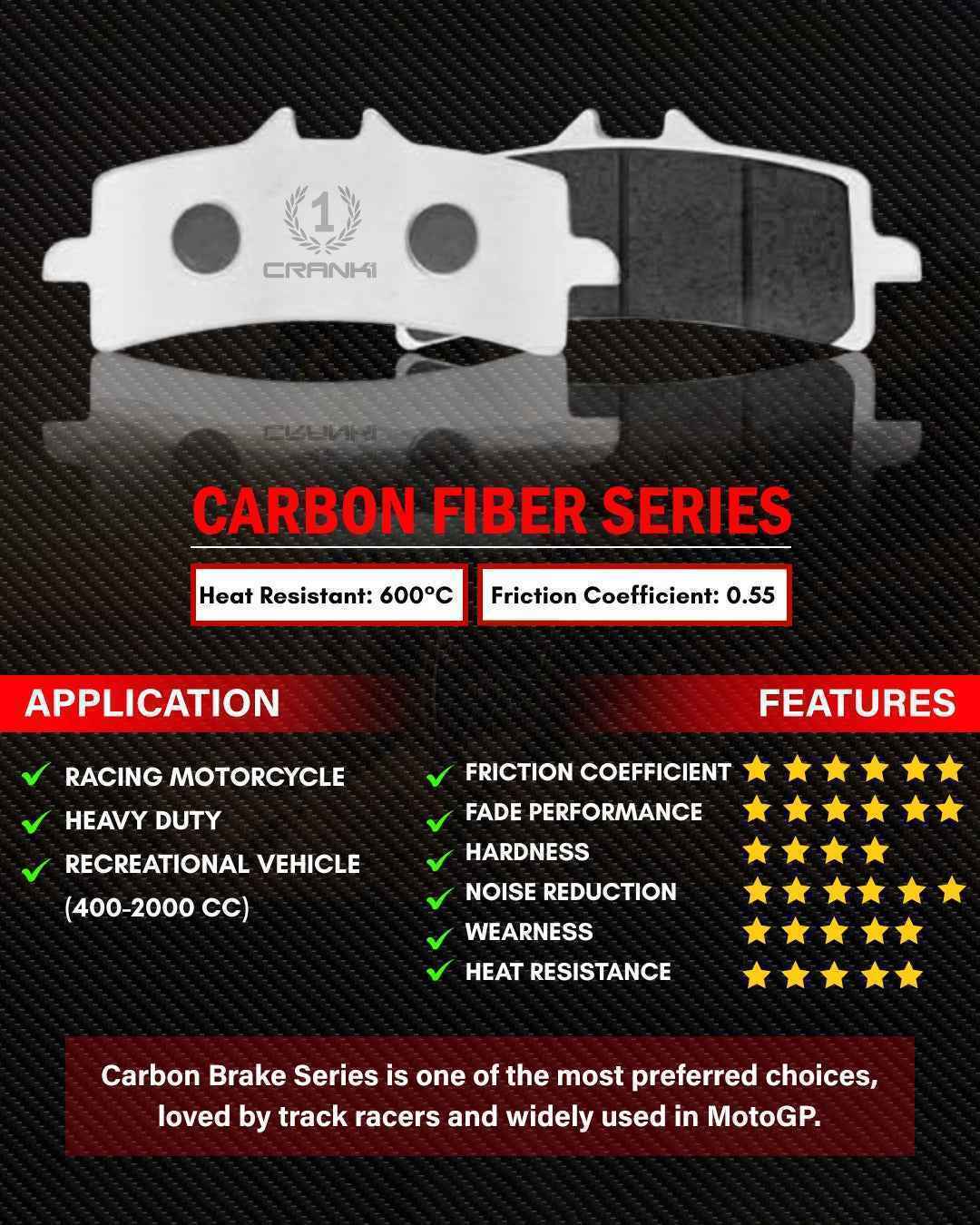 CRANK1 Carbon Brake Pads For Ducati Scrambler Full Throttle 800 (2023 Onwards)- Front - CFB036 - 2 Sets