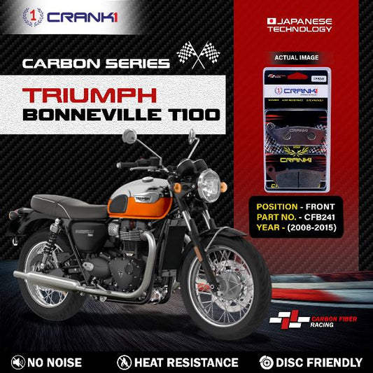 CRANK1 Carbon Brake Pads Front Triumph Bonneville T100 (2008-2015) - CFB241(2 Sets Required)