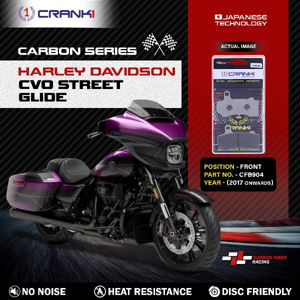 CRANK1 Carbon Brake Pads Front for Harley Davidson CVO Street Glide ( 2017 Onwards ) - CFB904 - (2 Sets )