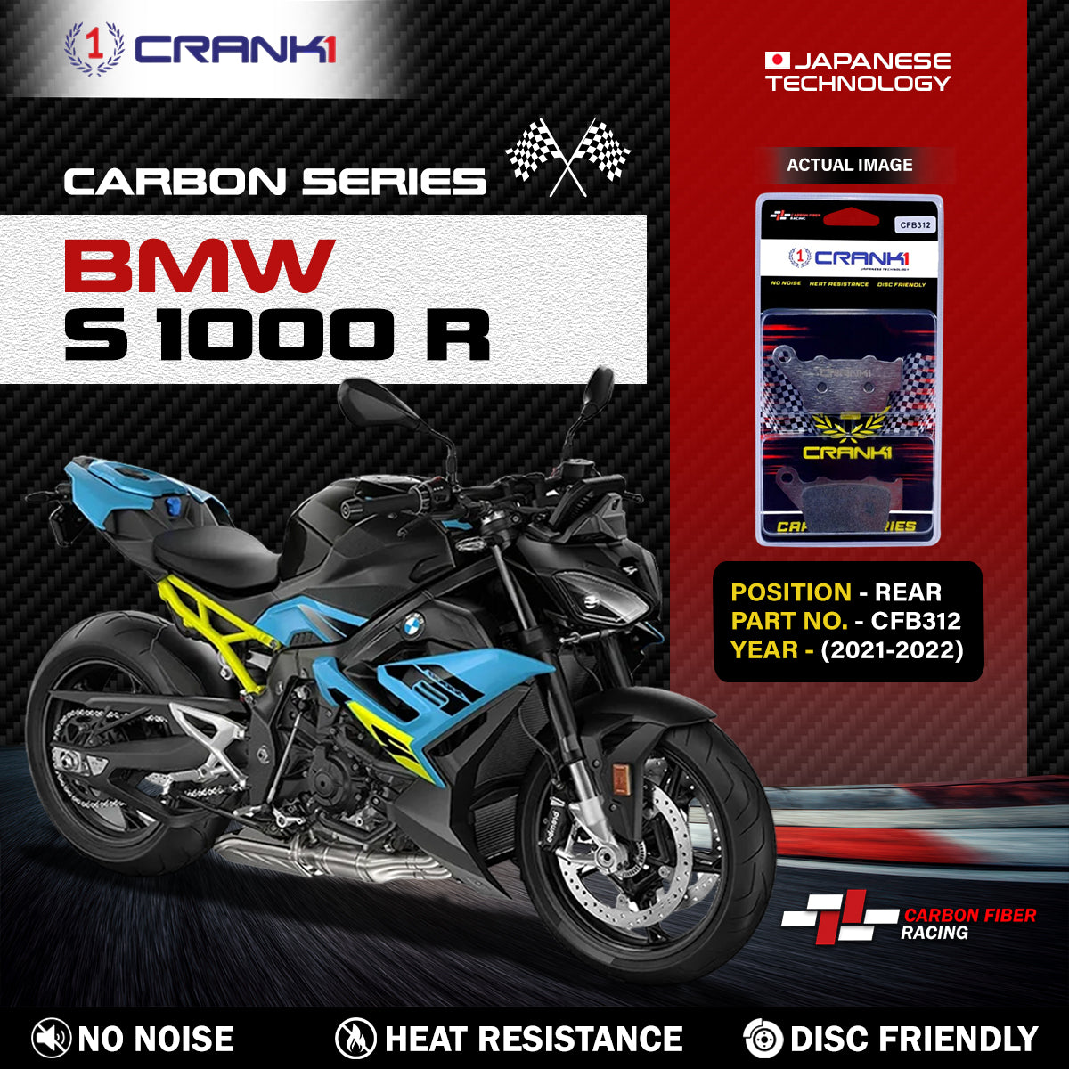 CRANK1 Carbon Brake Pads Rear BMW S1000R (2021 -2022) - CFB312