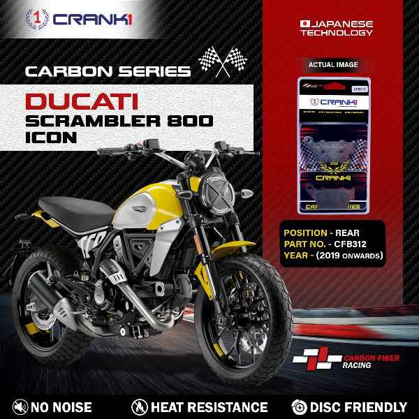 CRANK1 Carbon Brake Pads Rear Ducati Scrambler 800 Icon (2019 Onwards)- CFB312