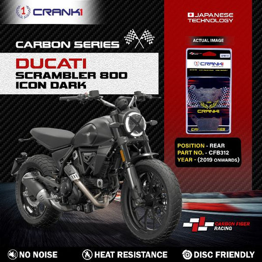 CRANK1 Carbon Brake Pads Rear Ducati Scrambler 800  Icon  Dark (2019 Onwards) - CFB312