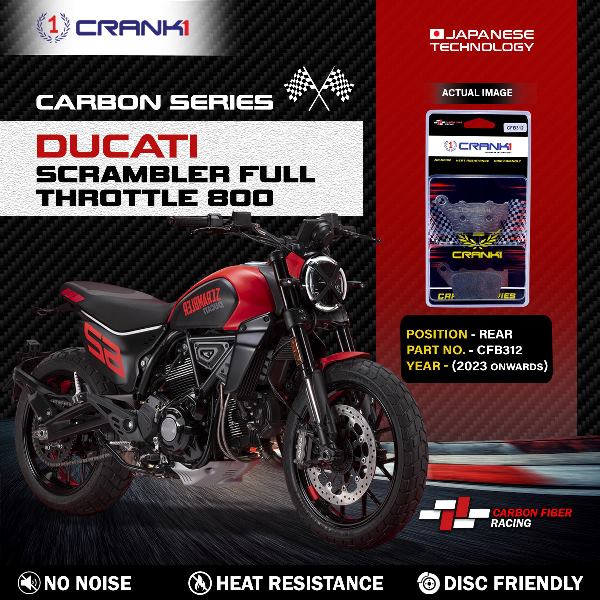 CRANK1 Carbon Brake Pads Rear Ducati Scrambler Full Throttle 800 ( 2023 Onwards ) - CFB312