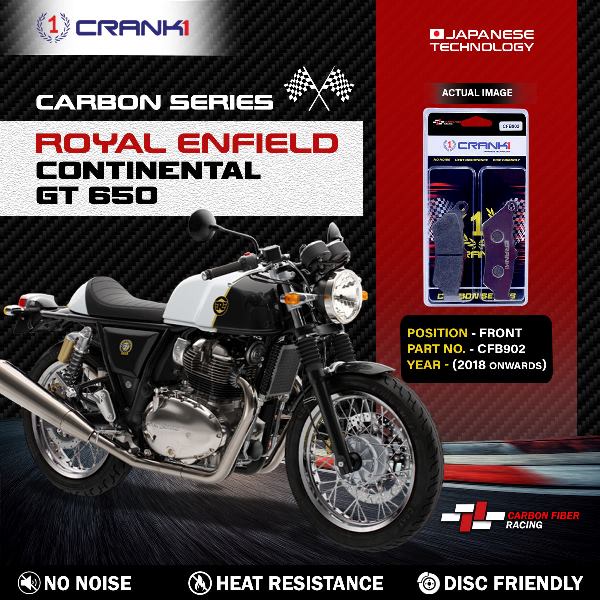 CRANK1 Carbon Brake Pads Rear For Royal Enfield Continental GT 650 (2018 Onwards) – (CFB902)