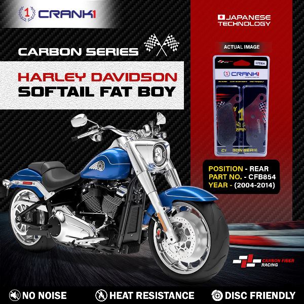 CRANK1 Carbon Brake Pads Rear Harley Davidson Softail Fat Boy 2004-2014 – (CFB854)