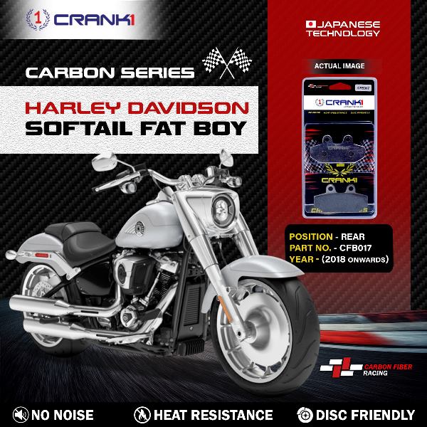 CRANK1 Carbon Brake Pads Rear Harley Davidson Softail Fat Boy (2018 Onwards) - CFB017