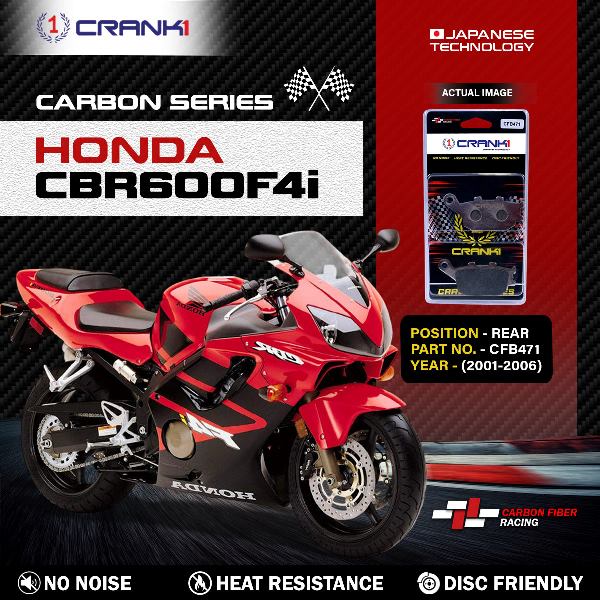 CRANK1 Carbon Brake Pads Rear Honda CBR 600 F4i 2001-2006 ( CFB471 )
