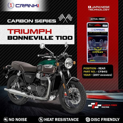 CRANK1 Carbon Brake Pads Rear Triumph T100 Liquid Cooled 2017 Onwards- CFB412