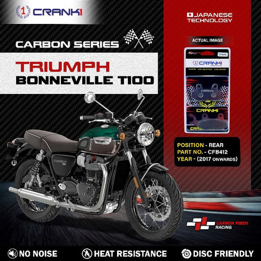 CRANK1 Carbon Brake Pads Rear Triumph T100 Liquid Cooled 2017 Onwards- CFB412