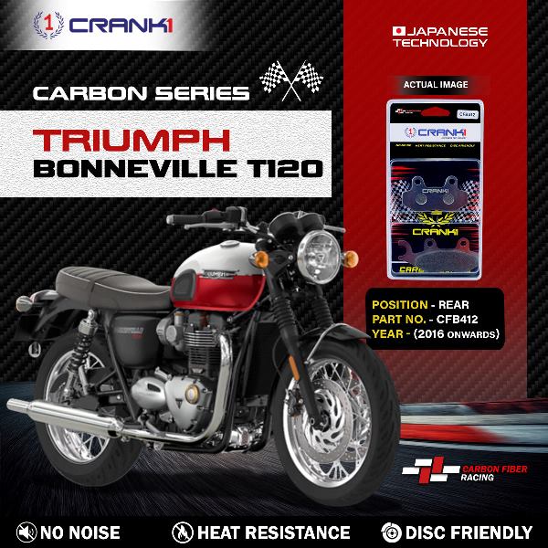 CRANK1 Carbon Brake Pads Rear Triumph Bonneville  T120 (2016 Onwards) - CFB412