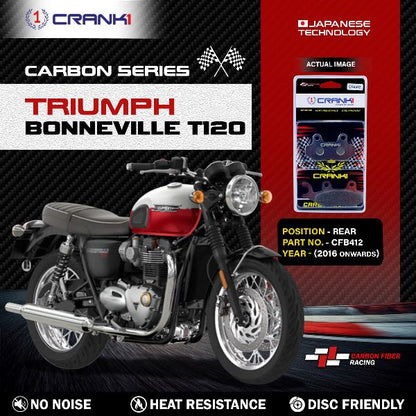 CRANK1 Carbon Brake Pads Rear Triumph Bonneville  T120 (2016 Onwards) - CFB412