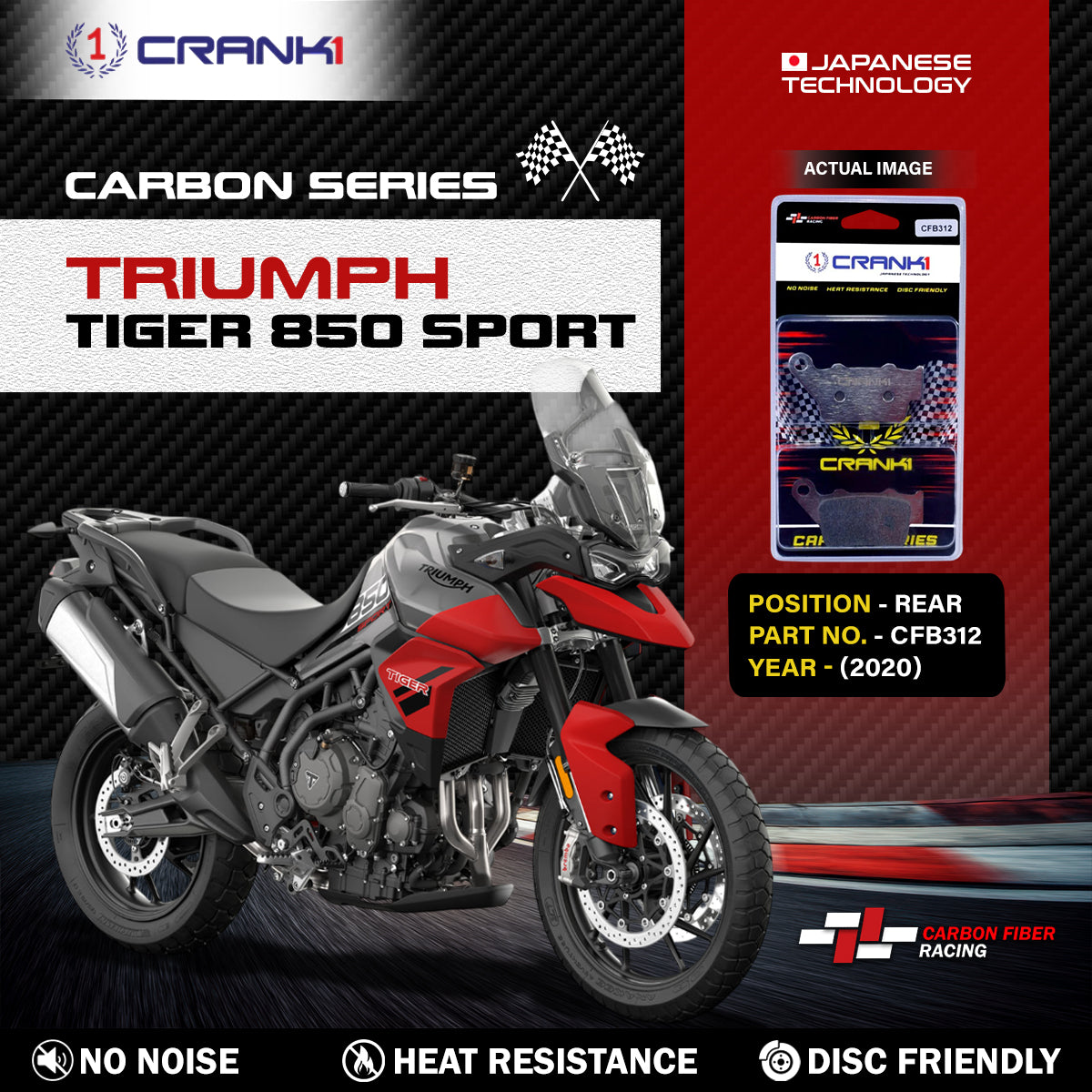 CRANK1 Carbon Brake Pads Rear Triumph Tiger 850 Sport (2020) - CFB312