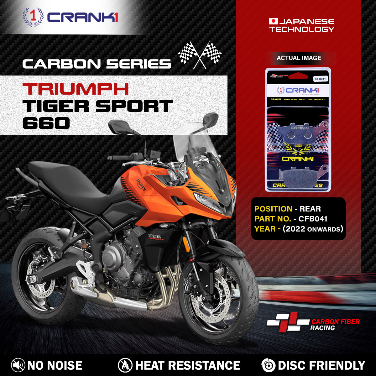 CRANK1 Carbon Brake Pads Rear Triumph Tiger Sport 660 2022 Onwards - CFB041