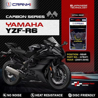CRANK1 Carbon Brake Pads Rear Yamaha R6 2004-2018 ( CFB471 )
