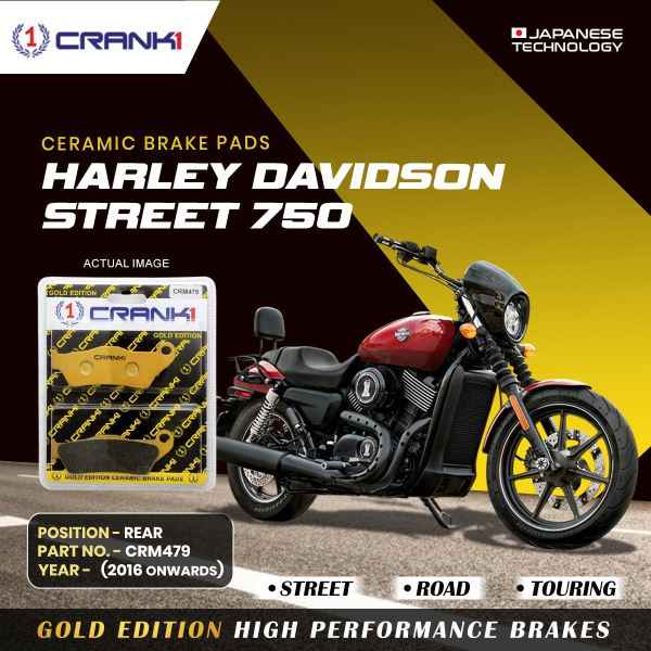 CRANK1 Ceramic Brake Pad Rear for Harley Davidson Street 750 -2016 Onwards-CRM479