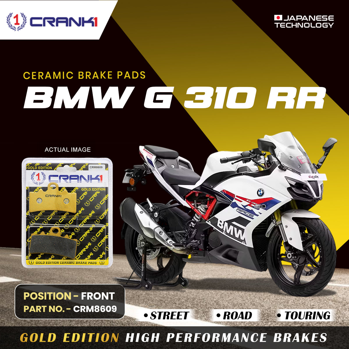 CRANK1 Ceramic Brake Pads For BMW G 310 RR - Front - CRM8609 - 2 Sets