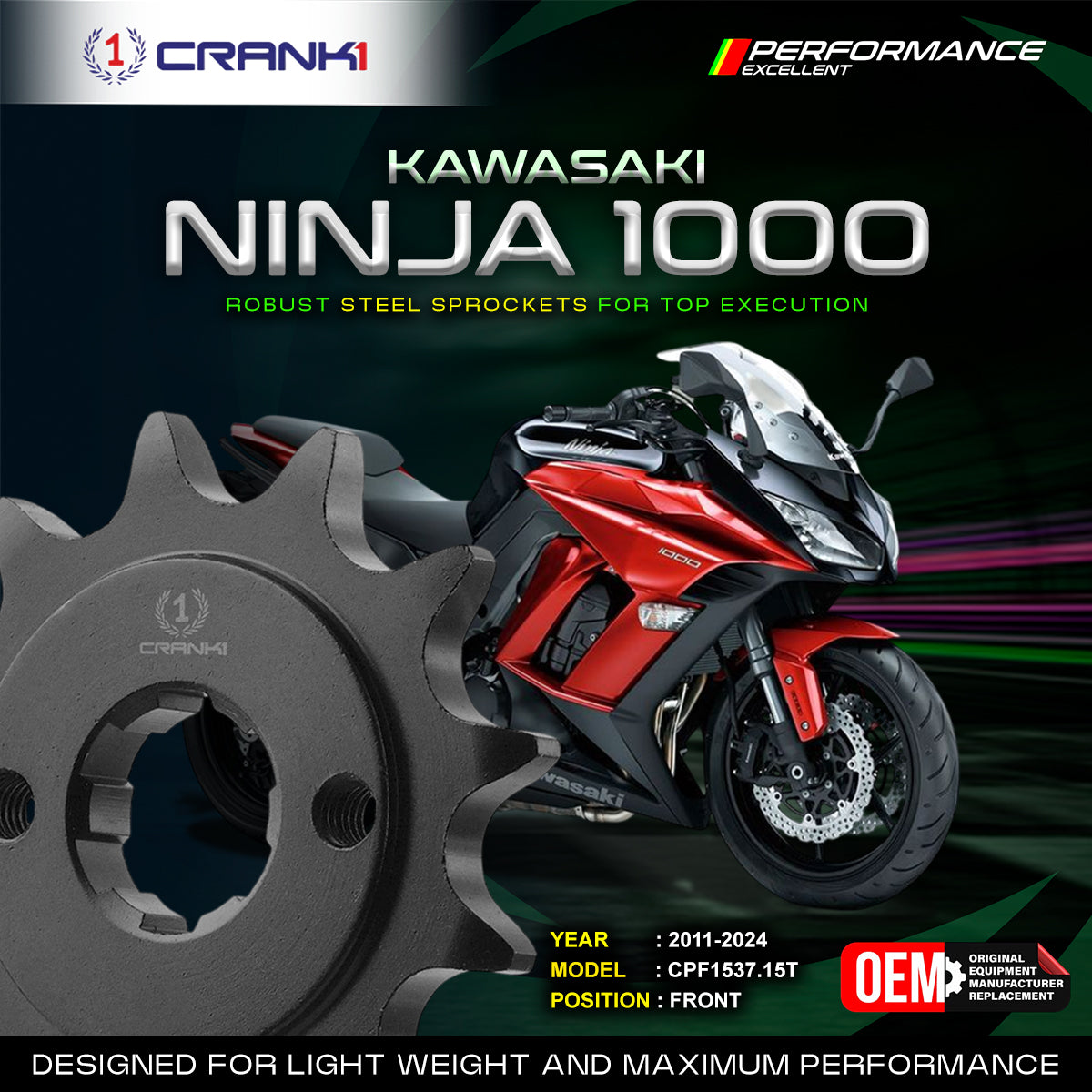 CRANK1 SPROCKET FRONT KAWASAKI NINJA 1000 (2011-2024)-CPF1537.15T